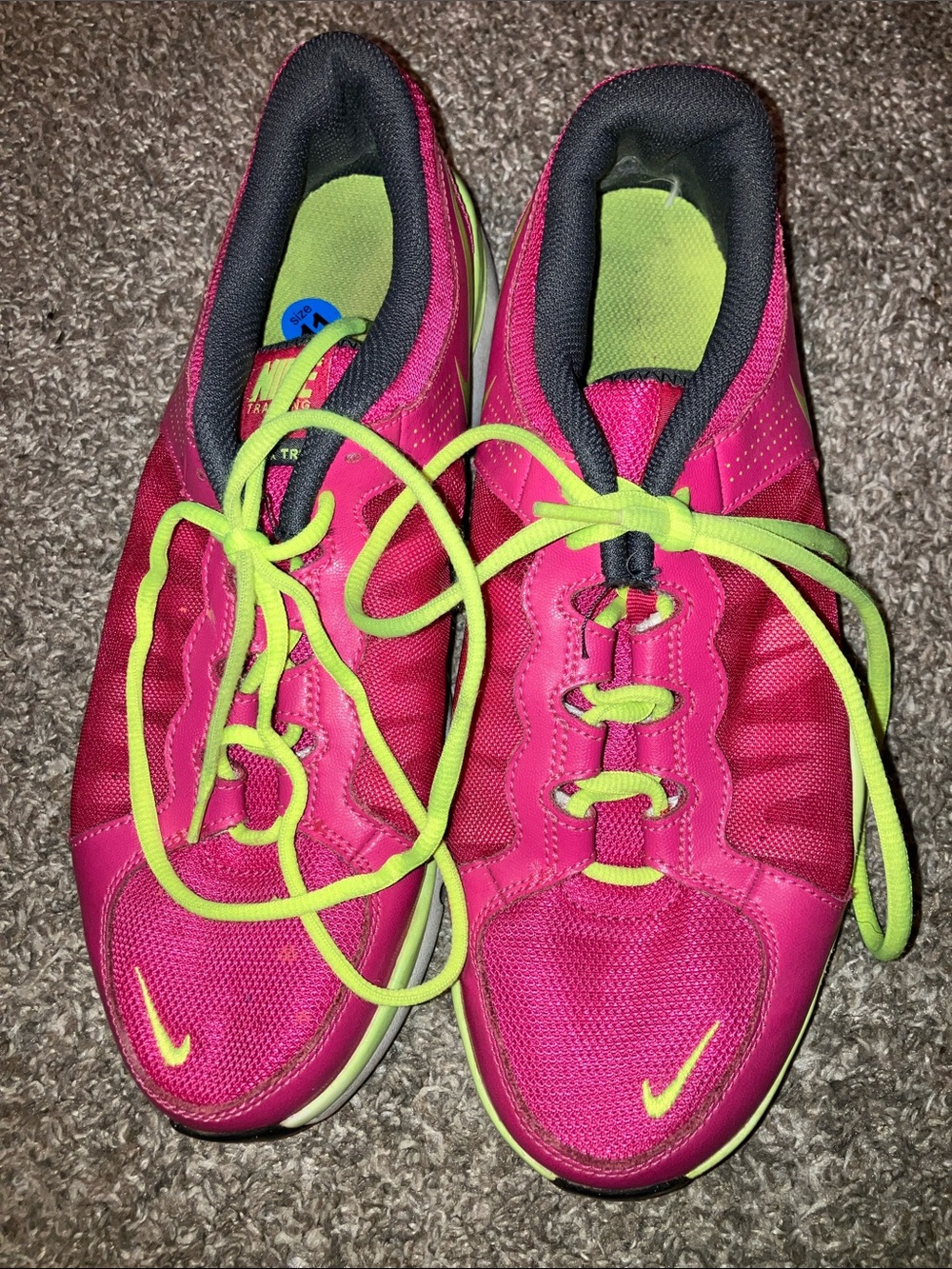 Nike Flex TR2 Women’s Hot Pink Athletic Sneakers with Neon Yellow Laces 11